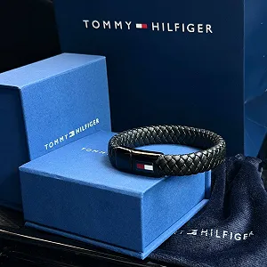 Чоловічий шкіряний браслет Tommy Hilfiger в подарунковому упакуванні Чорний synthetic.ua - Фото 1