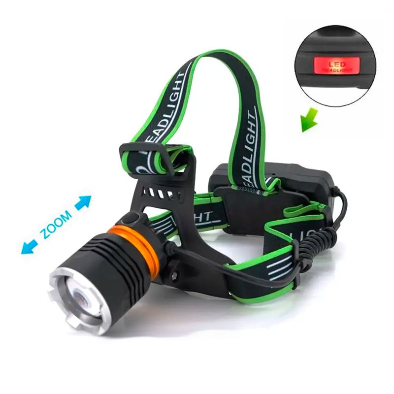Сильний налобний світлодіод BL-A7 P50 АКБ 18650 х 2 шт zoom ЗУ micro USB, фото №2