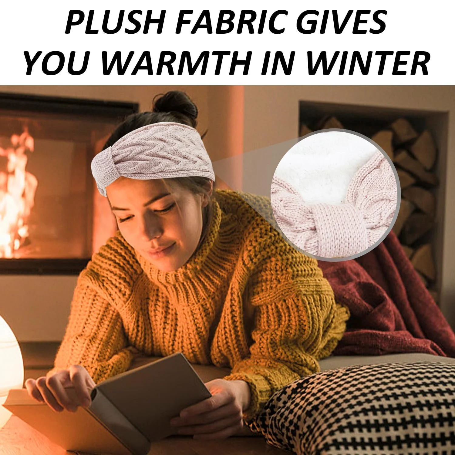 Зимові плюшеві пов'язки на голову для жінок, в'язані, фото №6