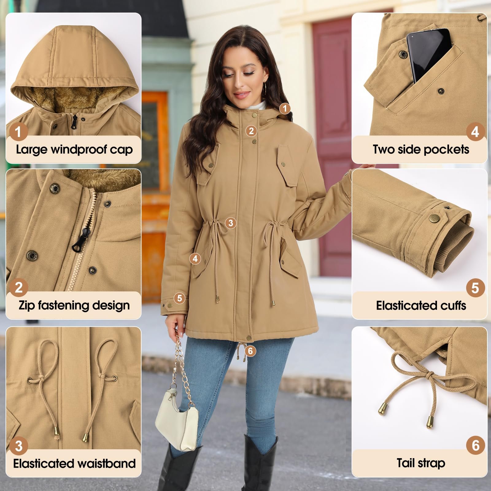 Зимова куртка Vancavoo Жіноча зимова тепла парка з підкладкою, фото №5 Зимова куртка Vancavoo Жіноча зимова тепла парка з підкладкою, фото №5