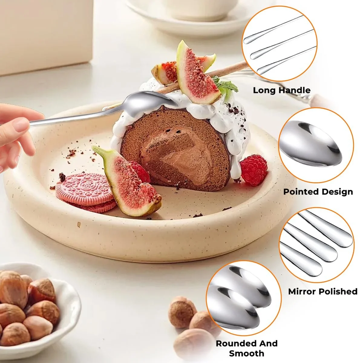 Ложка для лате макіато з нержавіючої сталі, 20 шт, 20 см, полірована, фото №3