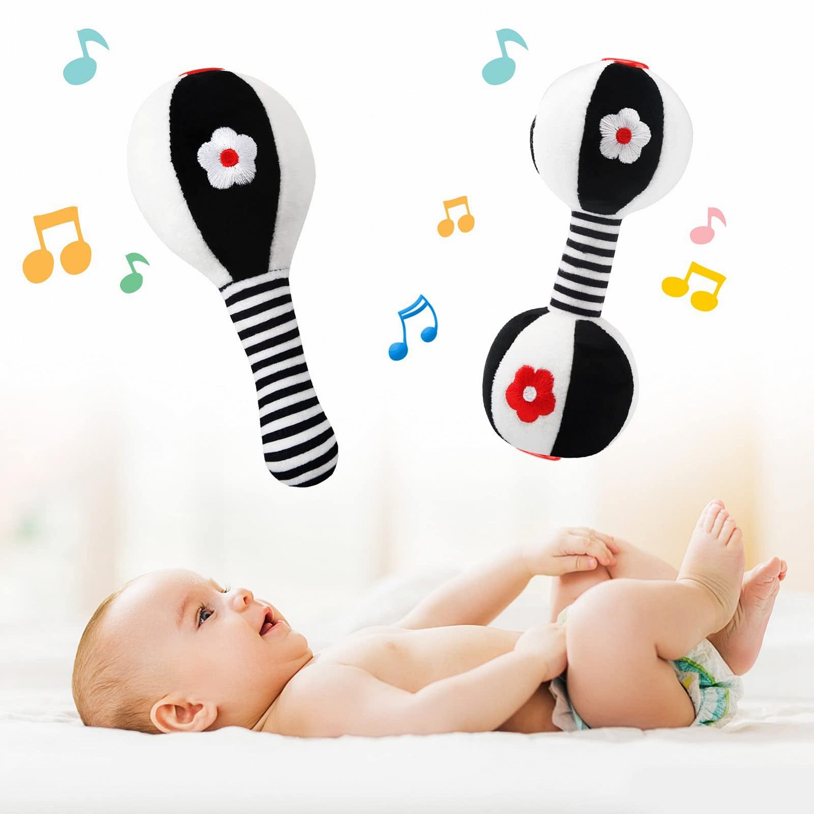 Іграшка брязкальце JoyLife Чорно-біла для іграшка для хапання, писклива, для відчуттів, вірний компаньйон для немовлят і малюків, брязкальце-гантель, фото №8