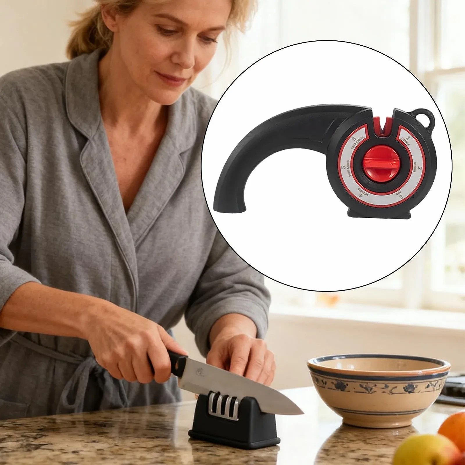 Точило для ножів з регулюванням кута заточування ручна кухонна, фото №3