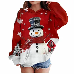 Детский рождественский свитер с капюшоном для девочек, графический принт с буквами, пуловер, топы с длинными рукавами, повседневный мягкий пуловер - Фото 1