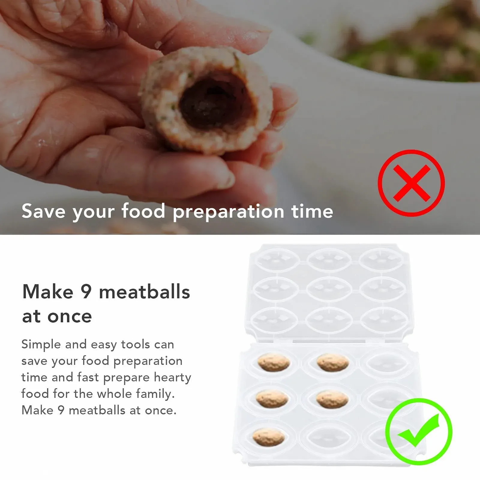 Форма для тефтелей Meatball Mould Processor Manual 9 Grids Прозрачная, фото №4