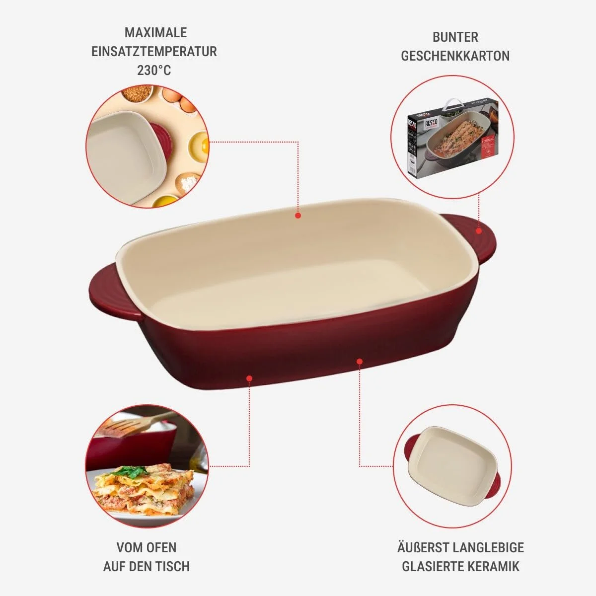 Форма для запекания керамическая прямоугольная Красная 1 л 183 x 122 x 45 мм, фото №4 Форма для запекания керамическая прямоугольная Красная 1 л 183 x 122 x 45 мм, фото №4