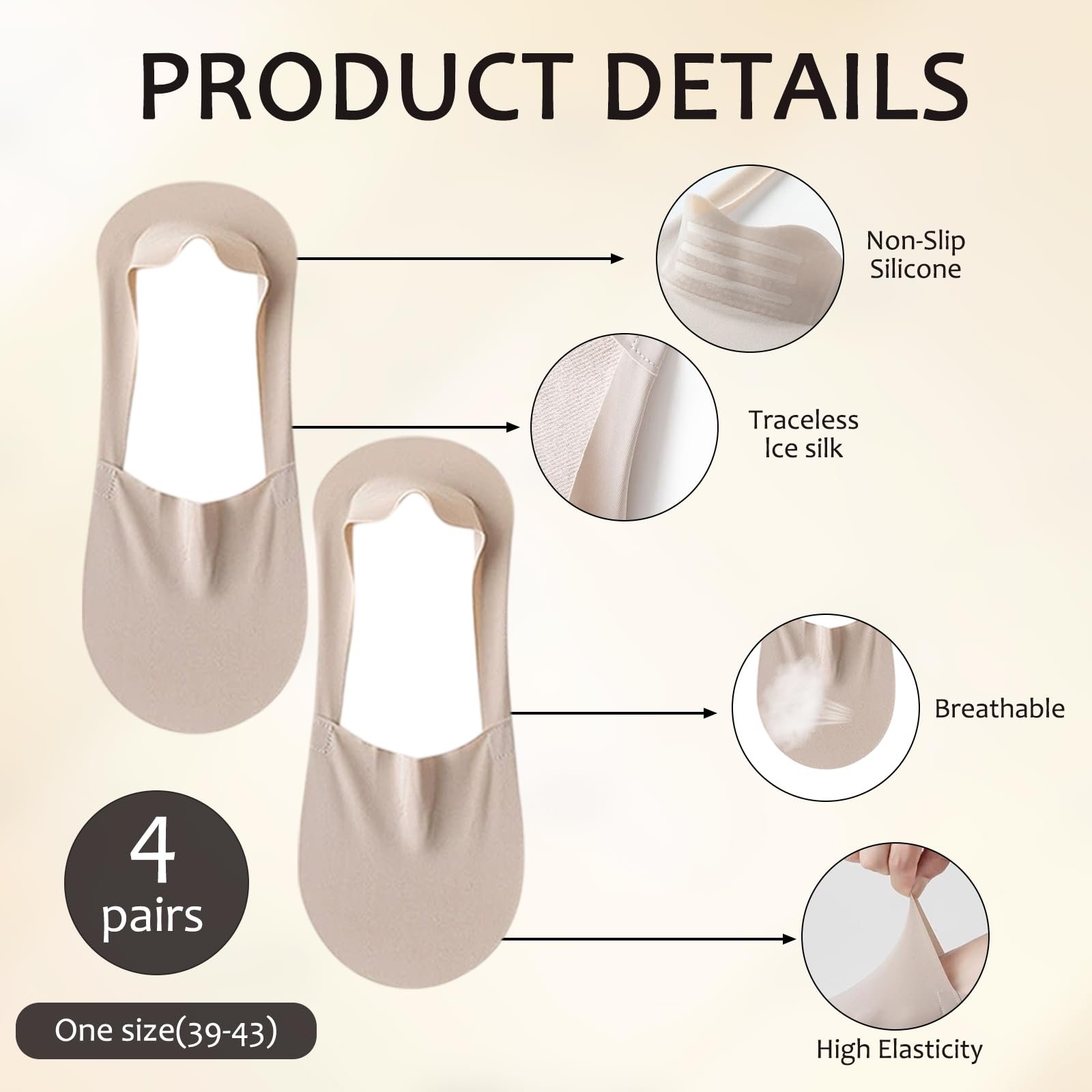 Носки щиколотки Женские 39-42 Khaki, бежевый, 39 -, фото №2