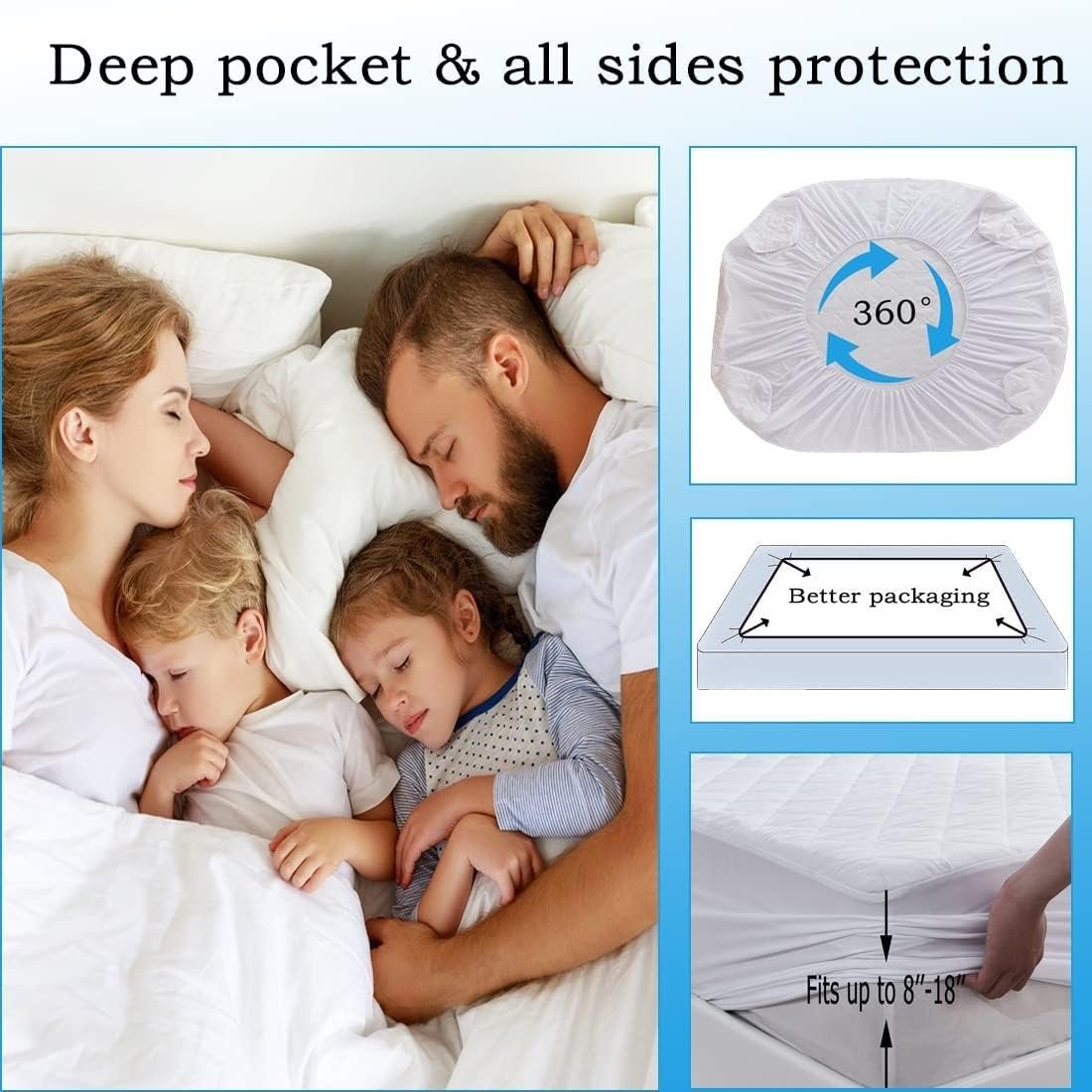 Наматрасник Односпальный стеганый Extra Deep Anti Allergy Мягкий дышащий Non Waterproof 90 x 190 + 40 см, фото №5