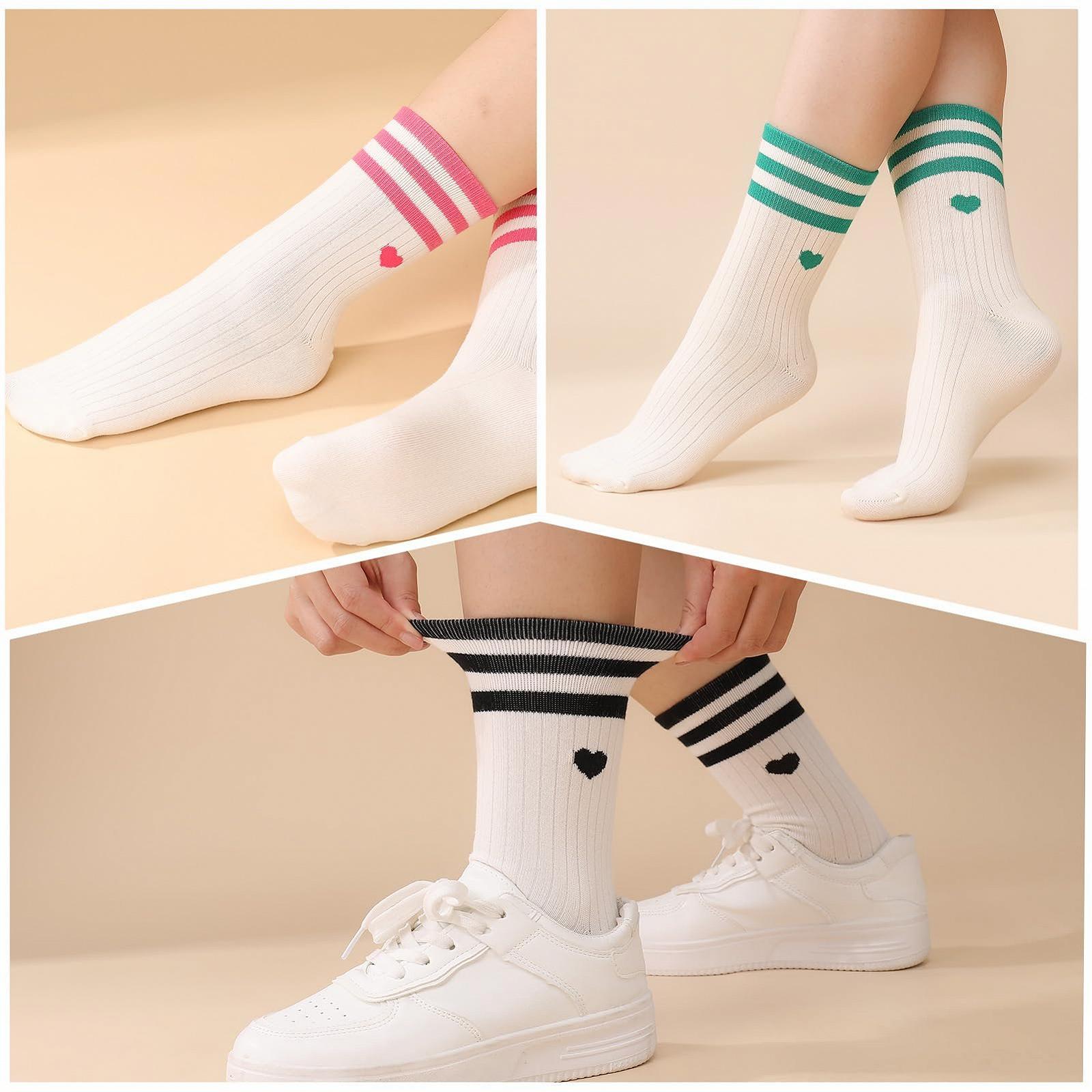 Теннисные носки с сердечками для женщин, белые спортивные носки 35-38 39-43 для бега, хлопковые носки для тенниса, подарки для женщин на день рождения (6 пар), фото №4