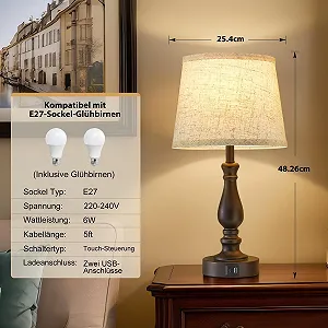 Настільна лампа GyroVu Набір із 2 шт. Сенсорна USB A+C Лляний абажур - Фото 1