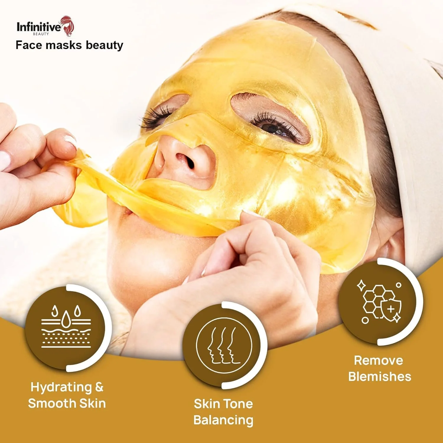 Маска для обличчя Infinitive Beauty Crystal 24K Gold Powder Gel Collagen 10 шт, фото №3