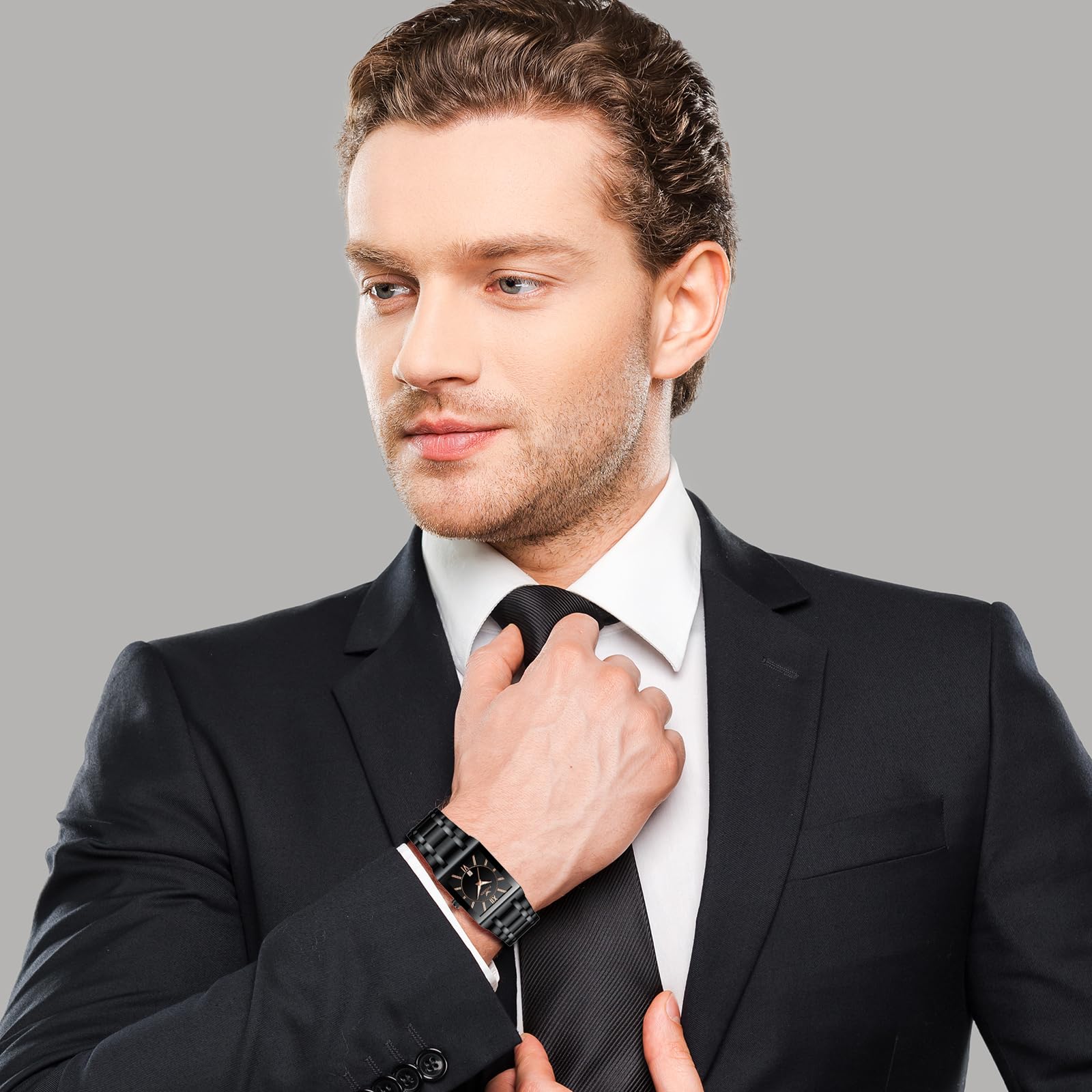 Годинник Silverora Чоловічі Нержавіюча сталь Дата Аналоговий Кварц Календар 3ATM Вологозахищений Чорний браслет, фото №2