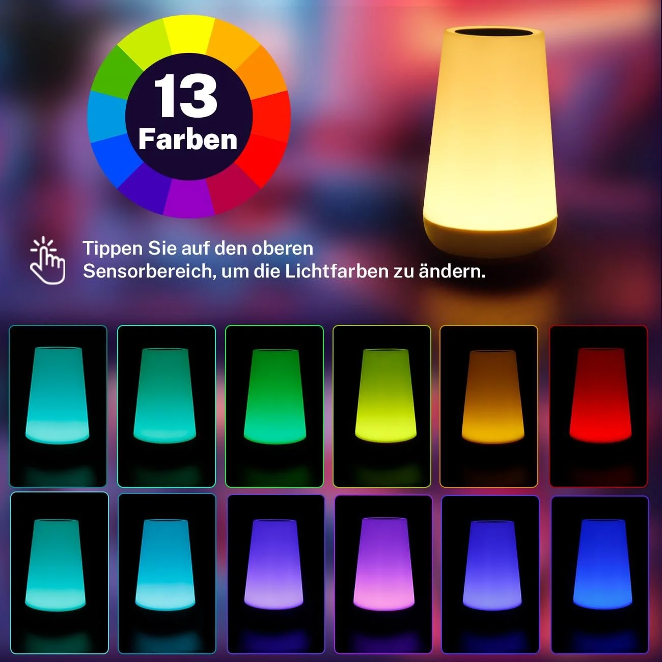 Нічник настільний Touch Dimmable LED 13 RGB Colours Remote Control & Timing Function Rechargeable, фото №8