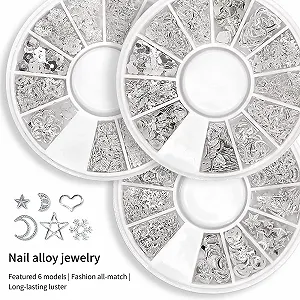 Стрази для нігтів Різні форми Сплав Аксесуари з коробкою 12 відділень Сріблястий сплав Порожнисті synthetic.ua - Фото 1