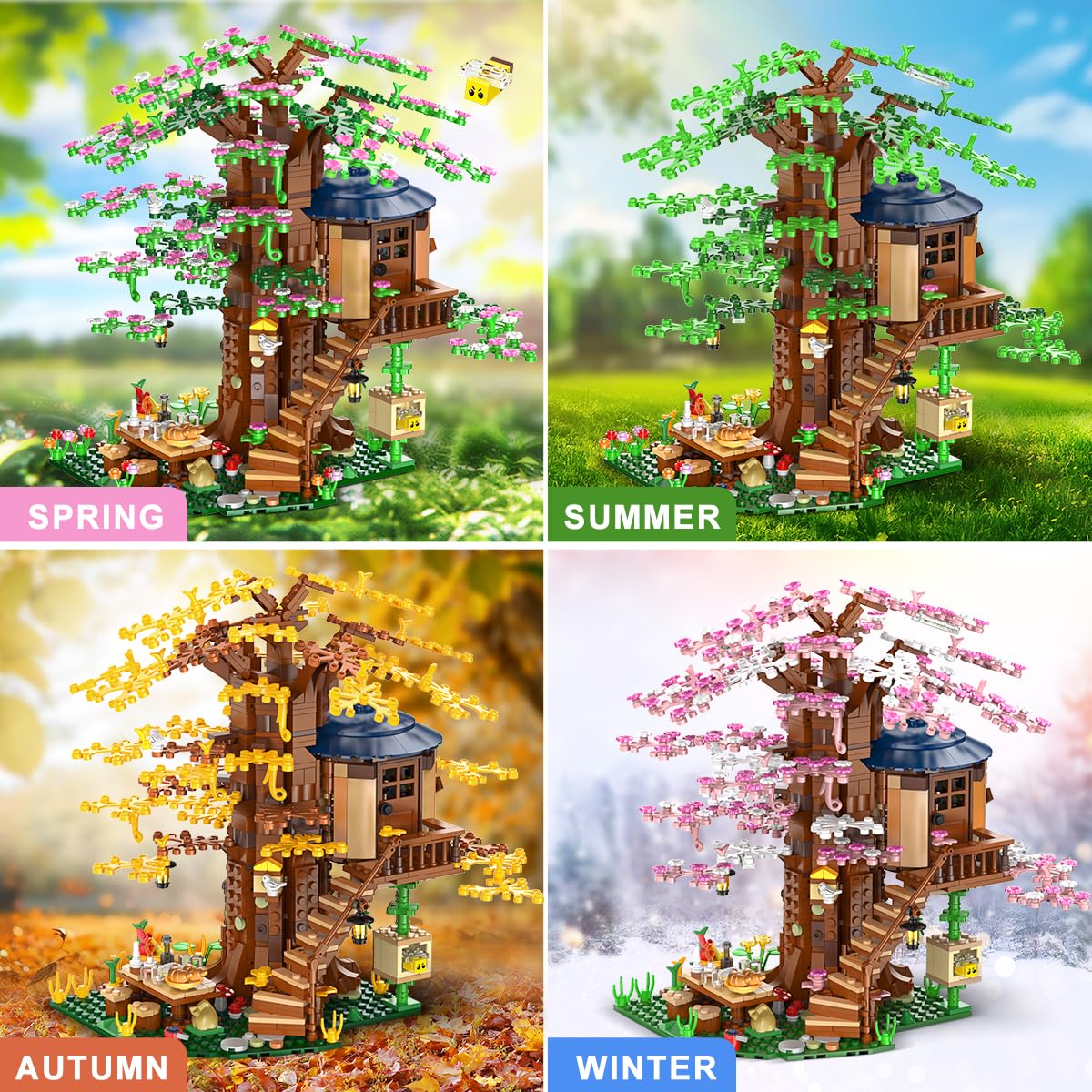 Конструктор INSOON 4 в 1 Flower Tree House з LED підсвіткою, 1157 елементів, фото №6