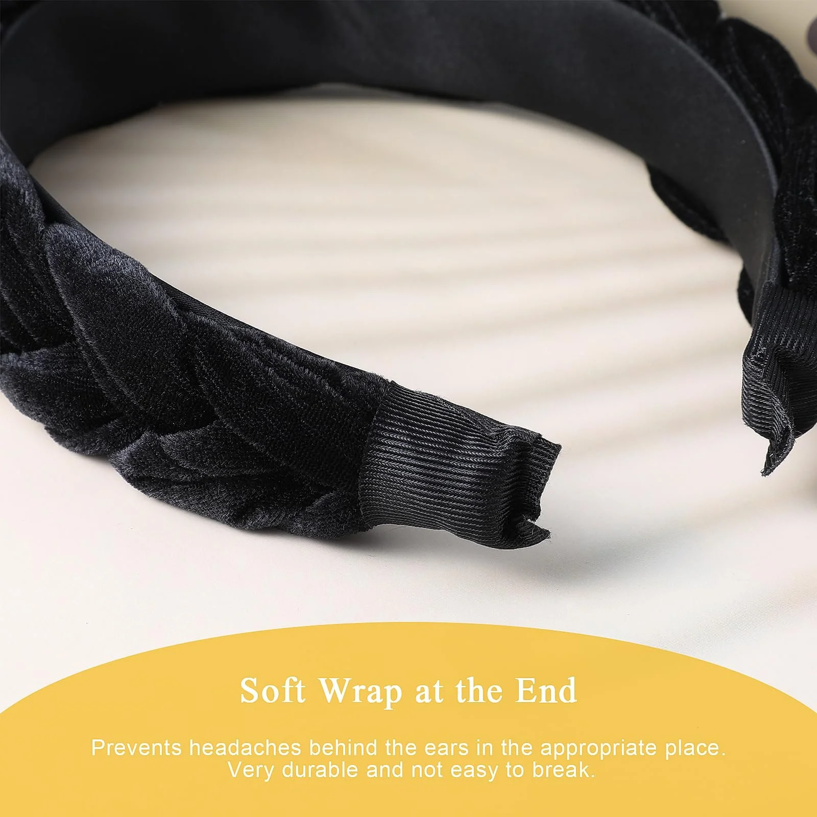 Обруч для волосся оксамитовий плетений чорний широкий, фото №5