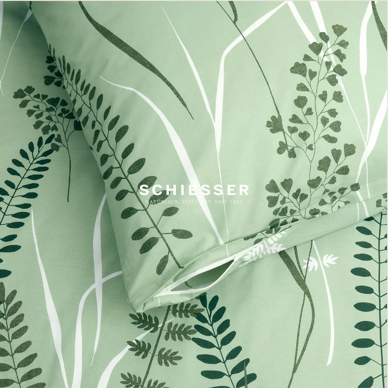 Комплект постільної білизни Schiesser Annic 2 предмети квітковий принт Renforcé 100% бавовна Öko-Tex на блискавці 135 x 200 см + 80 x 80 см зелений, фото №4