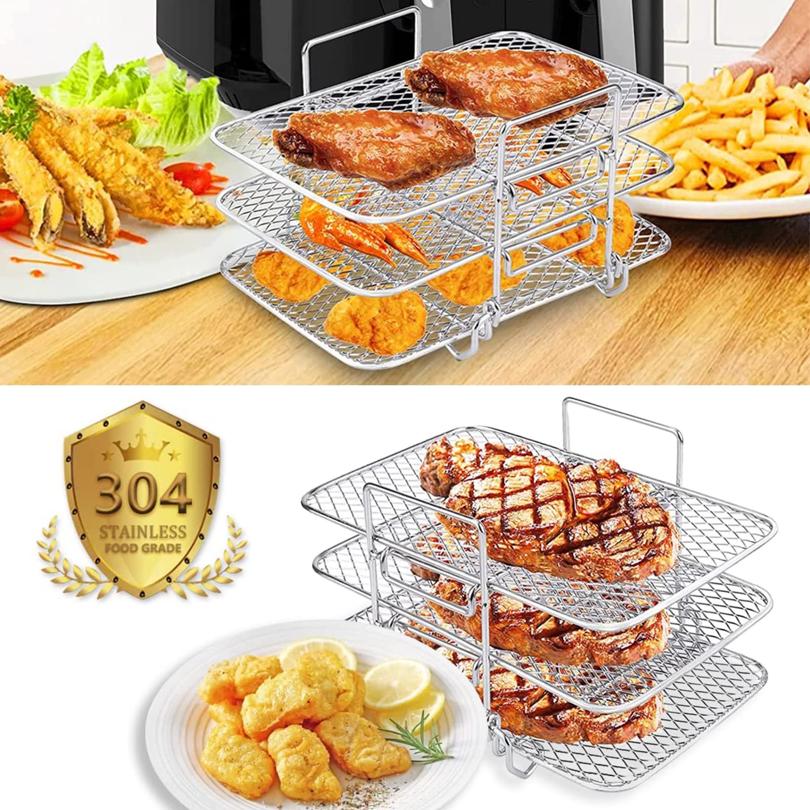 Решетка для фритюрницы Swsdee Three-Layer Stacking Design трехуровневая нержавеющая сталь для Ninja Dual Zone Air Fryer, фото №7 Решетка для фритюрницы Swsdee Three-Layer Stacking Design трехуровневая нержавеющая сталь для Ninja Dual Zone Air Fryer, фото №7