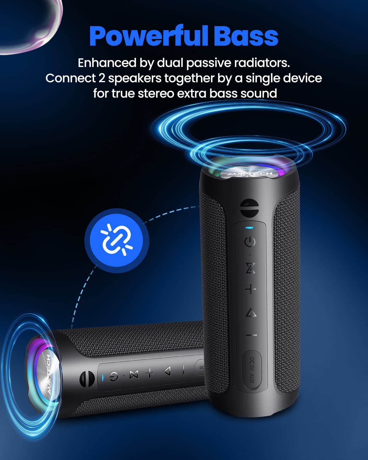 Портативна колонка AUKTECH Bluetooth Music Box 24 Вт LED 20 годин IPX7 для телефону/ПК, фото №3