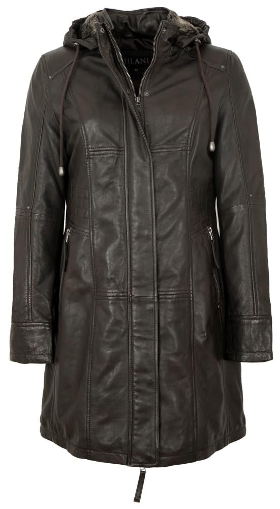 Жіноче пальто зі справжньої шкіри Jilani Nappa з капюшоном, темно-коричневе, фото №1 Жіноче пальто зі справжньої шкіри Jilani Nappa з капюшоном, темно-коричневе, фото №1