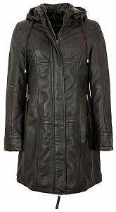 Жіноче пальто зі справжньої шкіри Jilani Nappa з капюшоном, темно-коричневе - Фото 1