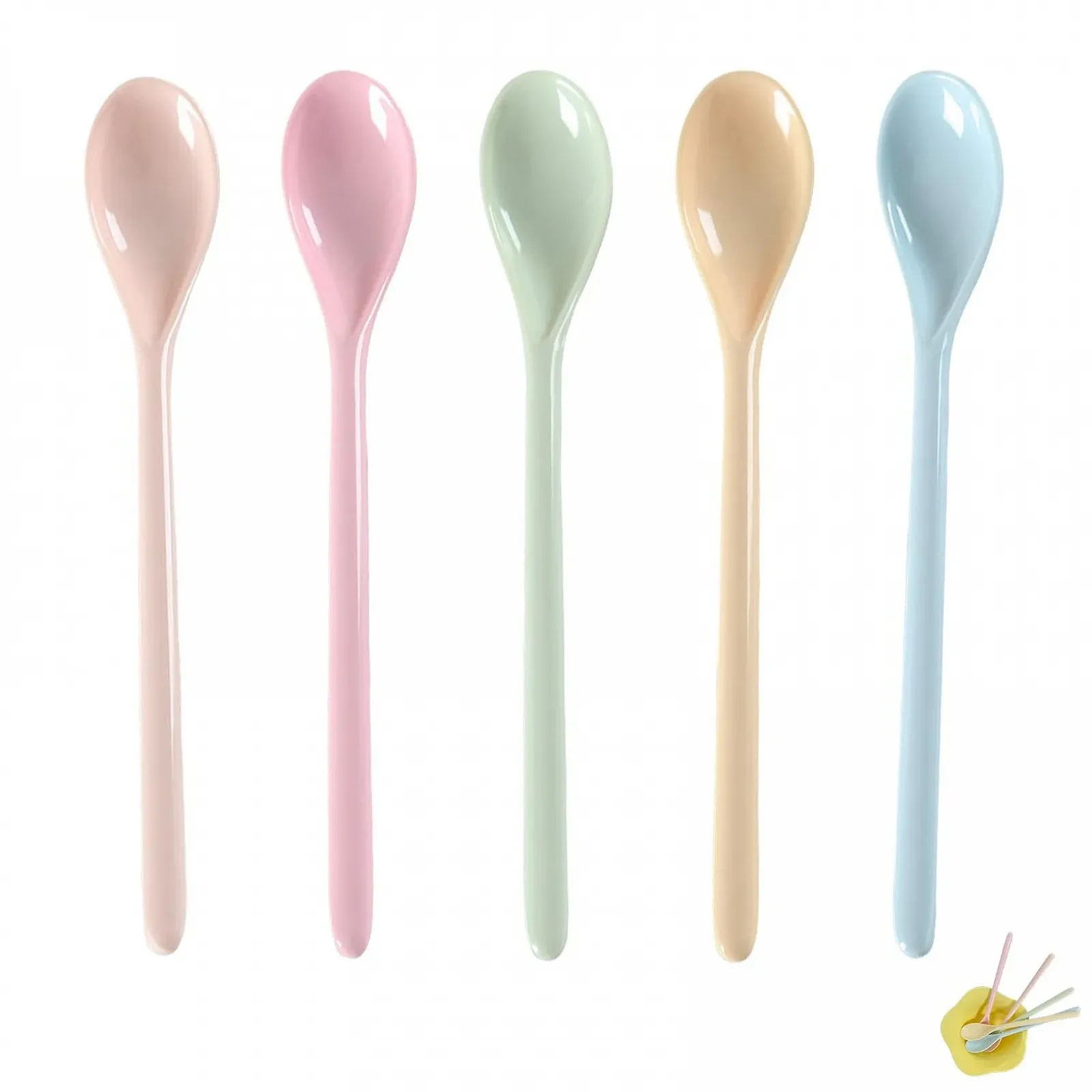 Набор пластиковых ложек 5 шт, цветные пластиковые ложки, длинные ложки, разноцветные, ложки для джема, ложки для супа, ложки для кофе, пластиковые ложки, многоразовые для кофе, яиц, мороженого, йогурта, десерта, фото №1