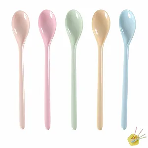 Набор пластиковых ложек 5 шт, цветные пластиковые ложки, длинные ложки, разноцветные, ложки для джема, ложки для супа, ложки для кофе, пластиковые ложки, многоразовые для кофе, яиц, мороженого, йогурта, десерта - Фото 1
