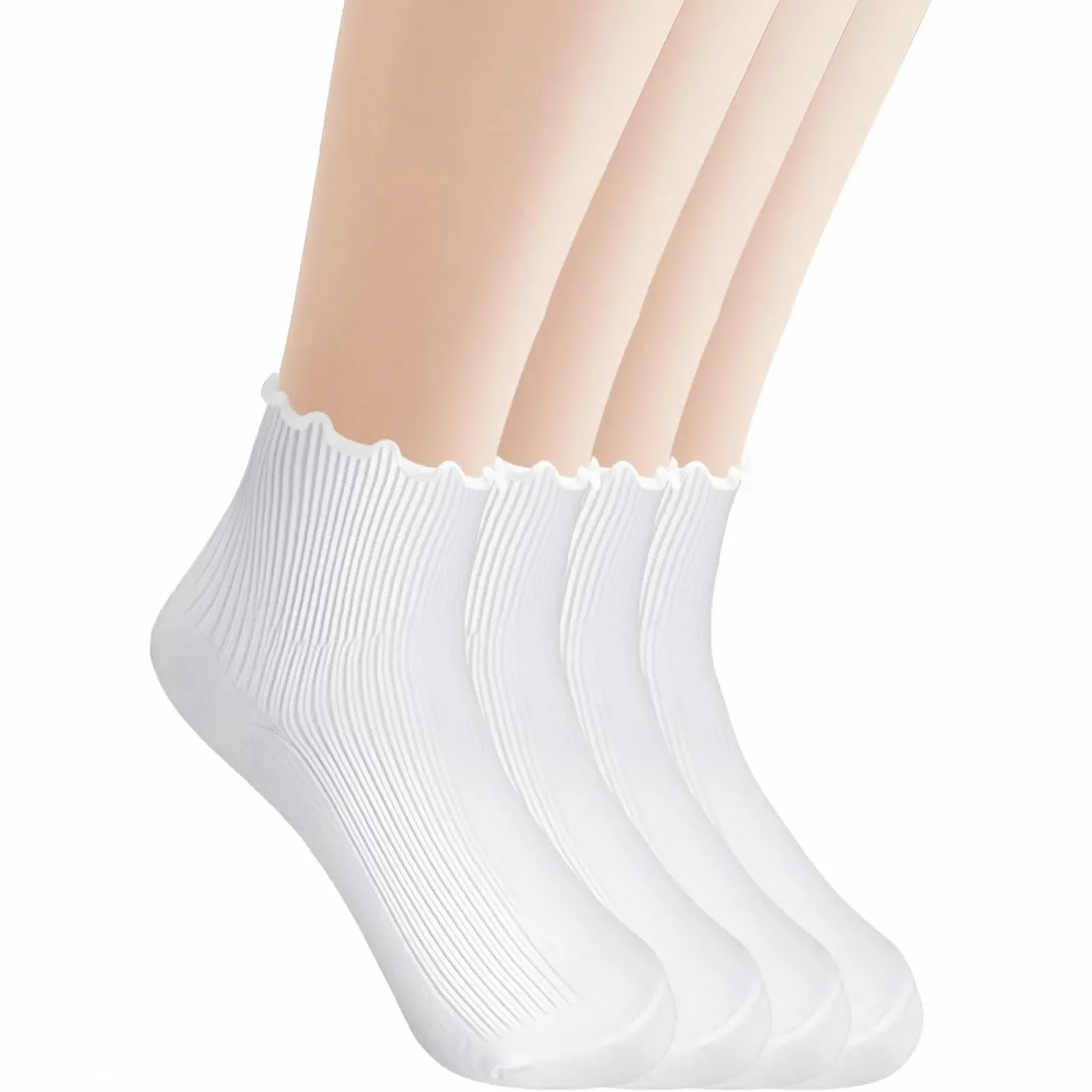 Носки с рюшами Хлопковые Дышащие Вязаные Белый, Короткие, 4 пары, фото №1