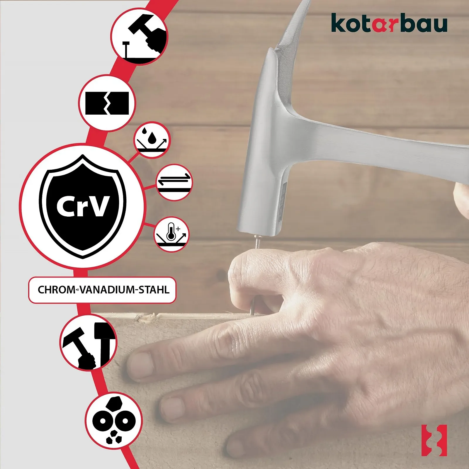 Кровельный молоток KOTARBAU 1000 г с магнитным держателем гвоздей стальной, фото №6 Кровельный молоток KOTARBAU 1000 г с магнитным держателем гвоздей стальной, фото №6