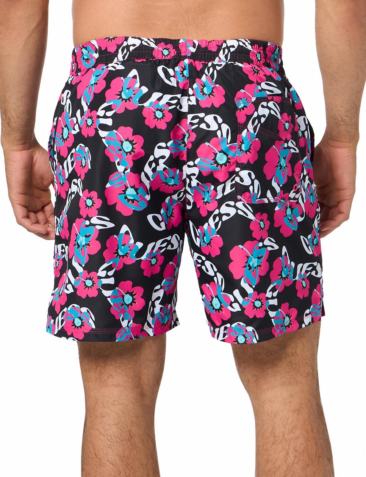 Плавки GUESS Eco Flower Swim Trunk Чорний з логотипом "Чорний гібіскус", M, фото №3