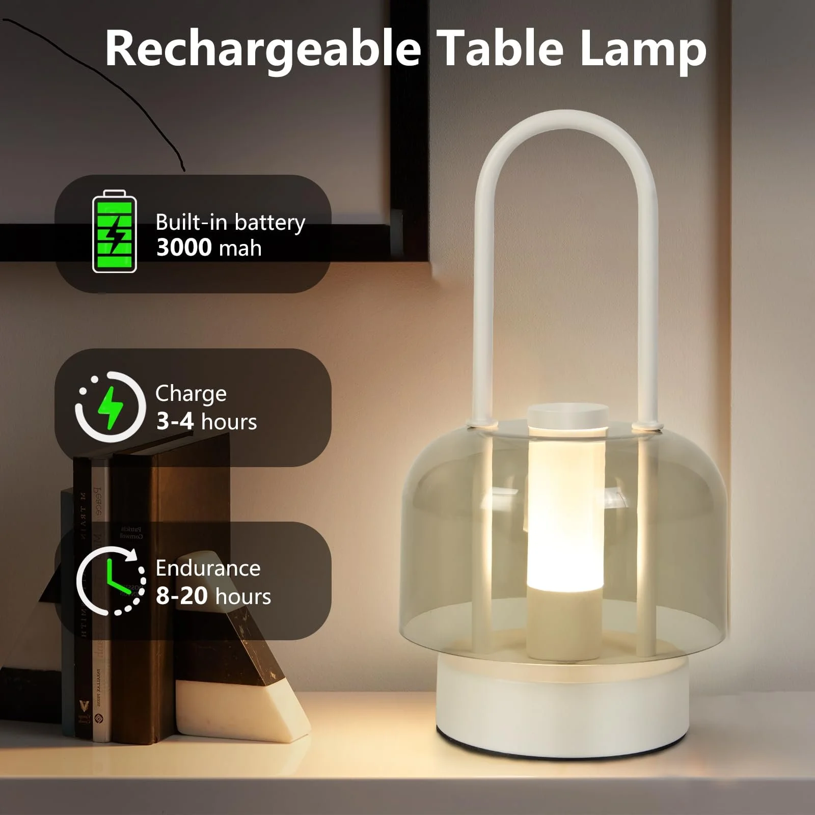 Настільна лампа LED Wireless Battery Dimmable Touch USB 3000 мАг Чорний, фото №2