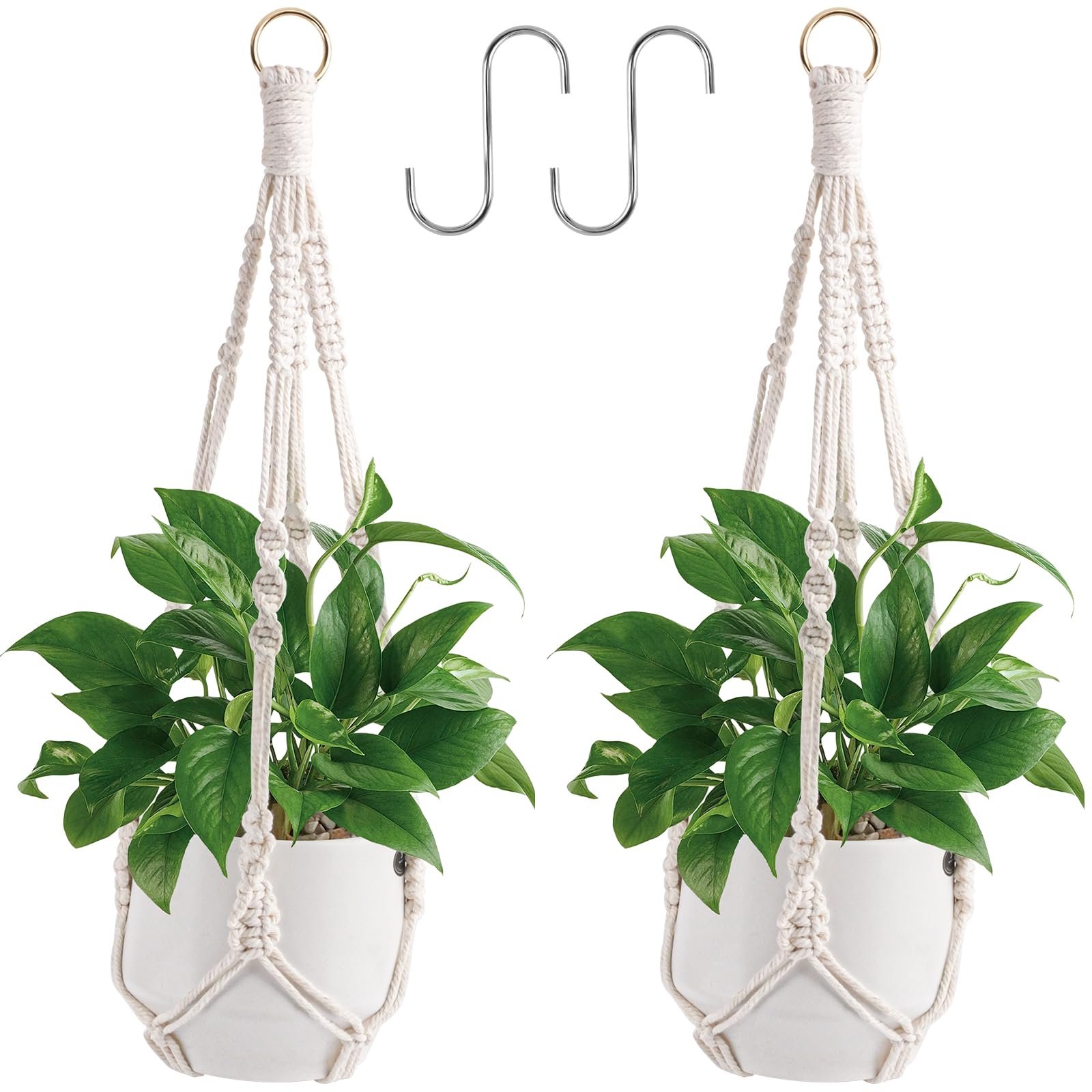 Кашпо підвісне макраме з бавовняної мотузки з гачками 2 шт, фото №1 Кашпо підвісне макраме з бавовняної мотузки з гачками 2 шт, фото №1