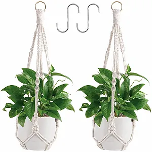 Кашпо подвесное макраме из хлопковой веревки с крючками 2 шт - Фото 1