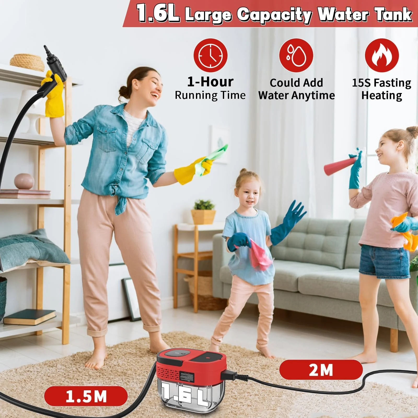 Ручний пароочисник 2500 Вт 1,6 л 3 бар 16 аксесуарів компактний, фото №3 Ручний пароочисник 2500 Вт 1,6 л 3 бар 16 аксесуарів компактний, фото №3