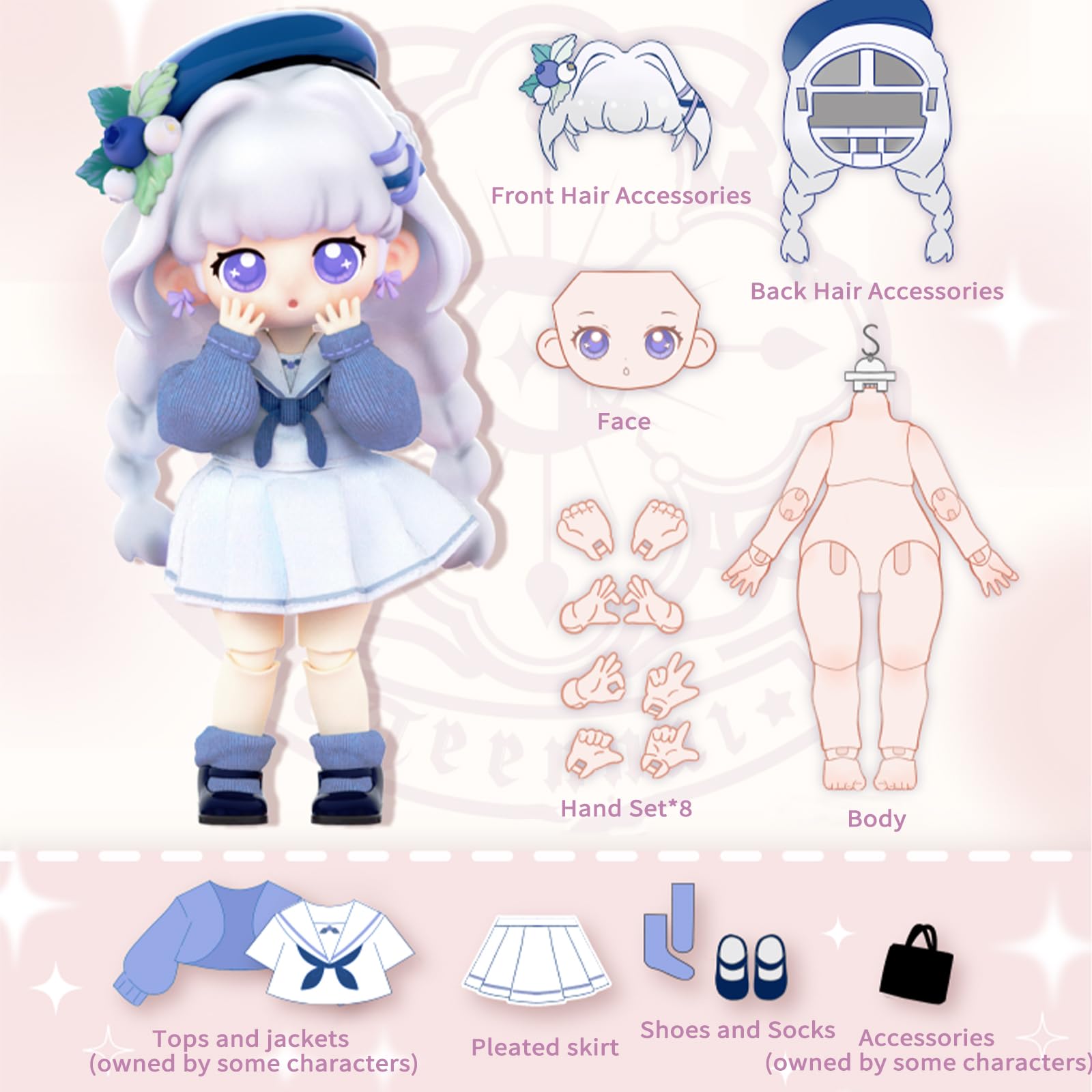 Кукла VEGAWIWI Kawaii Tennar 1/12 BJD Blind Box Sweet Campus Series 1 шт, фото №5