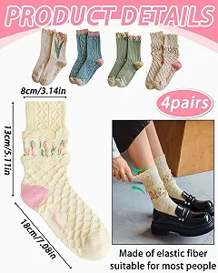 Шкарпетки Жіночі з квітковим візерунком Бавовняні Кольорові 4 пари synthetic.ua - Фото 1