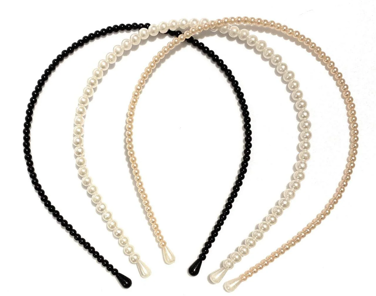 Обруч Faux Pearl Вузький Весільний 3шт Рожевий Чорний Кремовий, фото №1