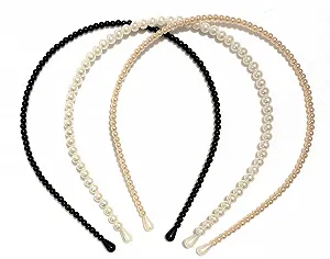 Обруч Faux Pearl Узкий Свадебный 3шт Черный Розовый Кремовый - Фото 1