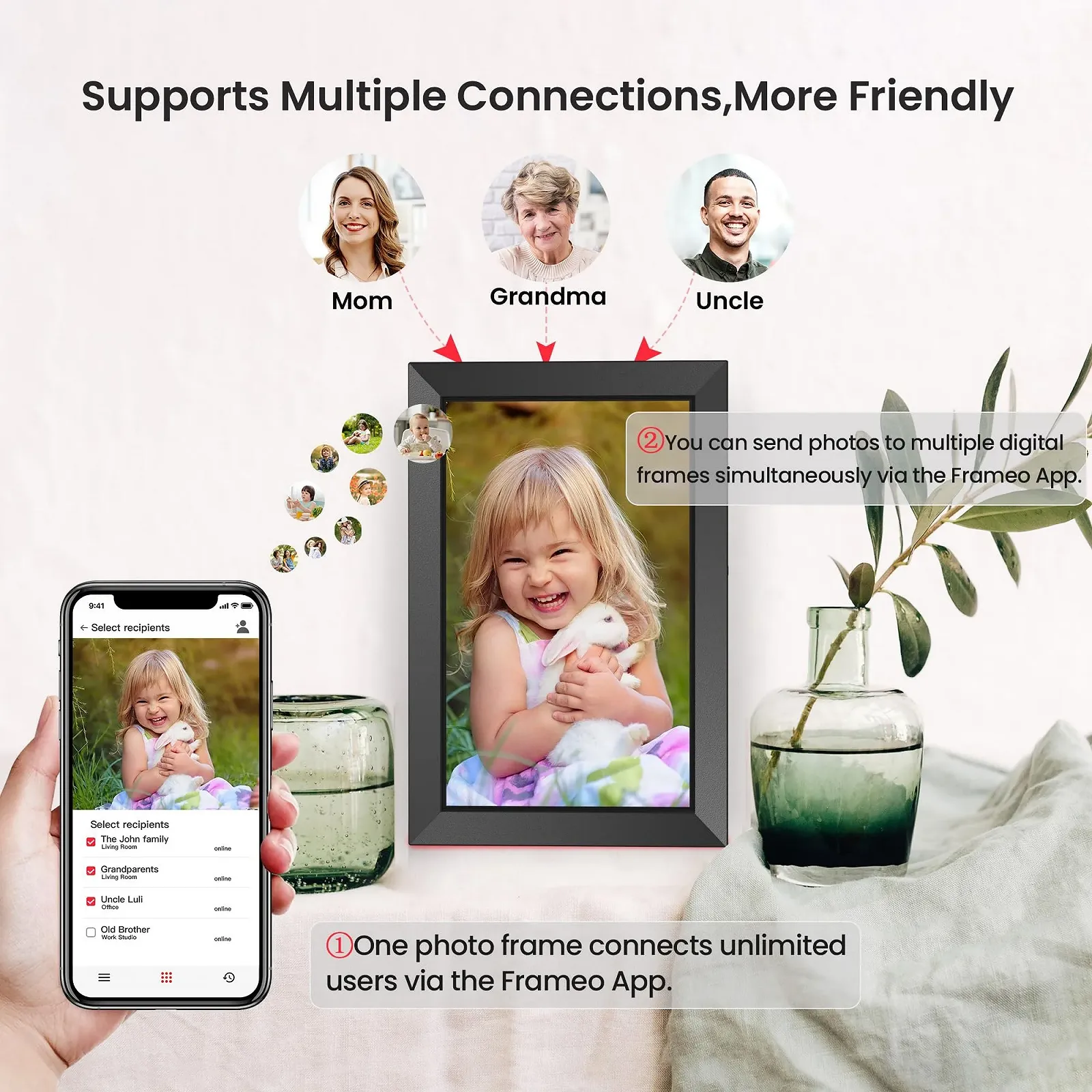 Цифровая фоторамка FRAMEO 10.1 дюйма 1280 x 800 IPS Touchscreen 32 GB Auto Rotation, фото №6 Цифровая фоторамка FRAMEO 10.1 дюйма 1280 x 800 IPS Touchscreen 32 GB Auto Rotation, фото №6