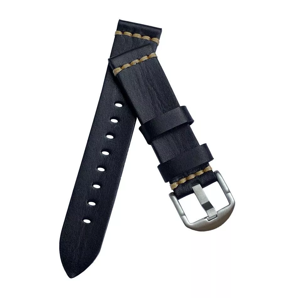 Ремешок кожаный Primolux C052B Steel buckle для часов Huawei Watch GT 2 Active 46mm Black, фото №1