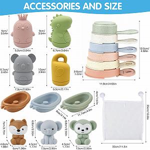 Набор игрушек для ванны из 16 предметов: Лодки, Ложки для ванны, Куклы на пальце, Животные. synthetic.ua - Фото 1