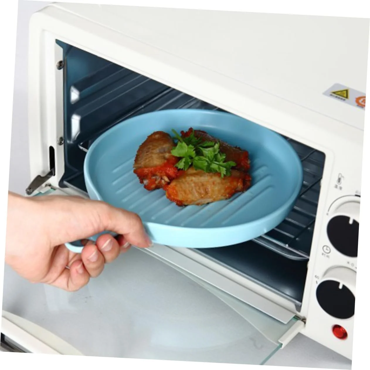 Тарелка для запекания Mobestech Ceramic круглая с ручкой Light Blue, фото №6