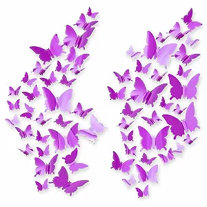 Наклейки на стіну CAYUDEN Метелики 3D Дзеркальні 60 шт. Фіолетові - Фото 1
