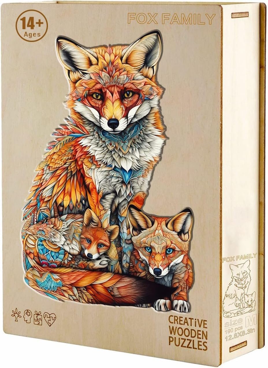 Деревянный пазл Funnli Fox Family 300 деталей уникальной формы с деревянной подарочной коробкой 46,5 x 30 см, фото №3 Деревянный пазл Funnli Fox Family 300 деталей уникальной формы с деревянной подарочной коробкой 46,5 x 30 см, фото №3