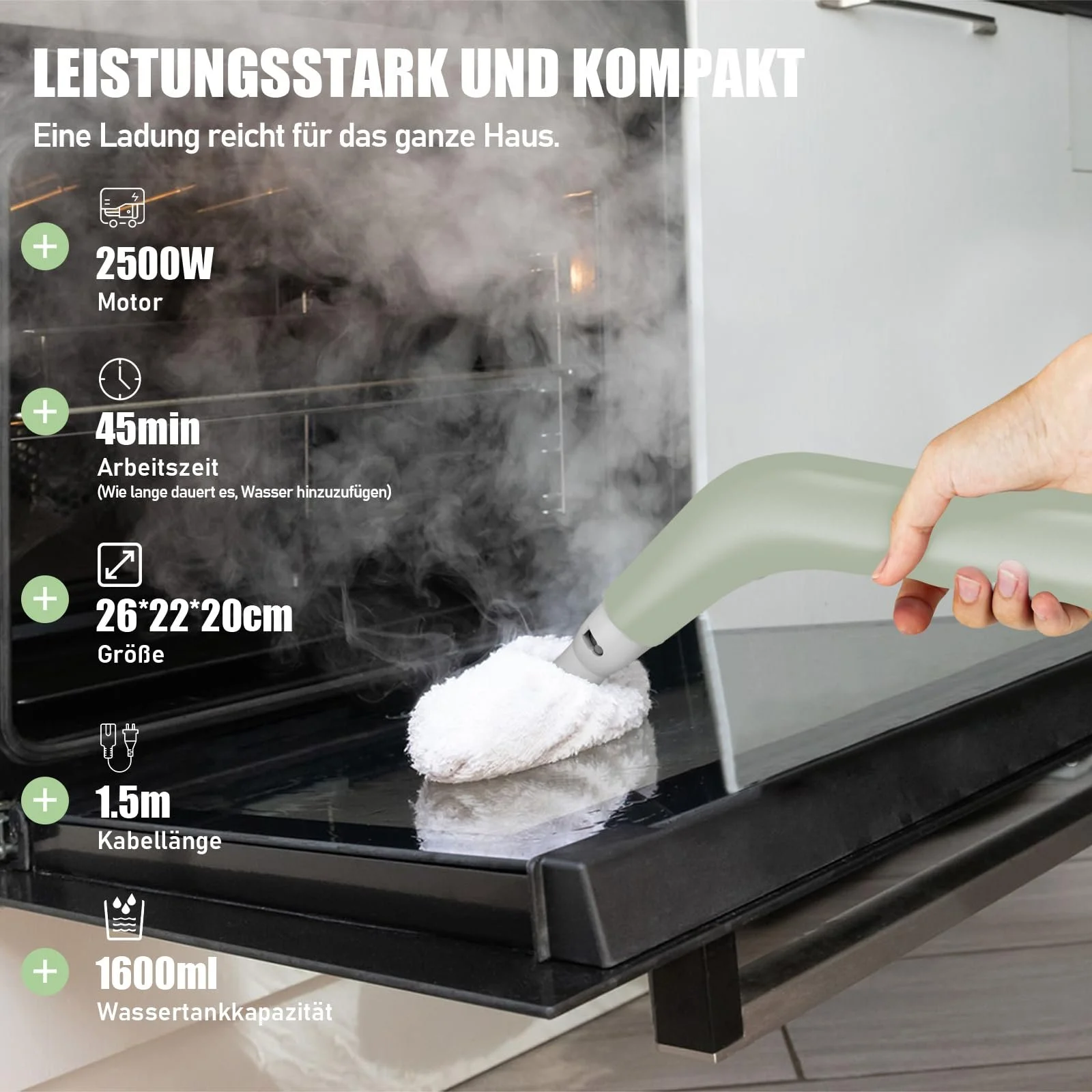 Ручний пароочисник 2500 Вт з 6 насадками-щітками для глибокого очищення оббивки, автомобіля, кухні, ванної кімнати, плитки, фото №3