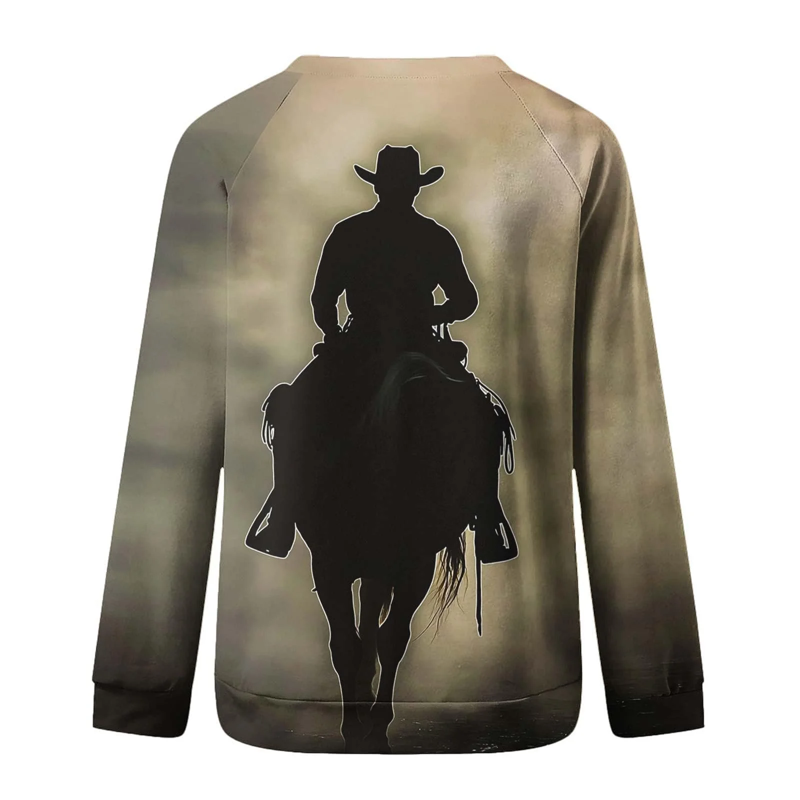 Лонгслив Komiseup Basic Круглый вырез Свободный Свитшот без капюшона Western Cowboy Print Праздничная Спортивная рубашка Модный топ с принтом лошади для девочек-подростков Streetwear 03, фото №4