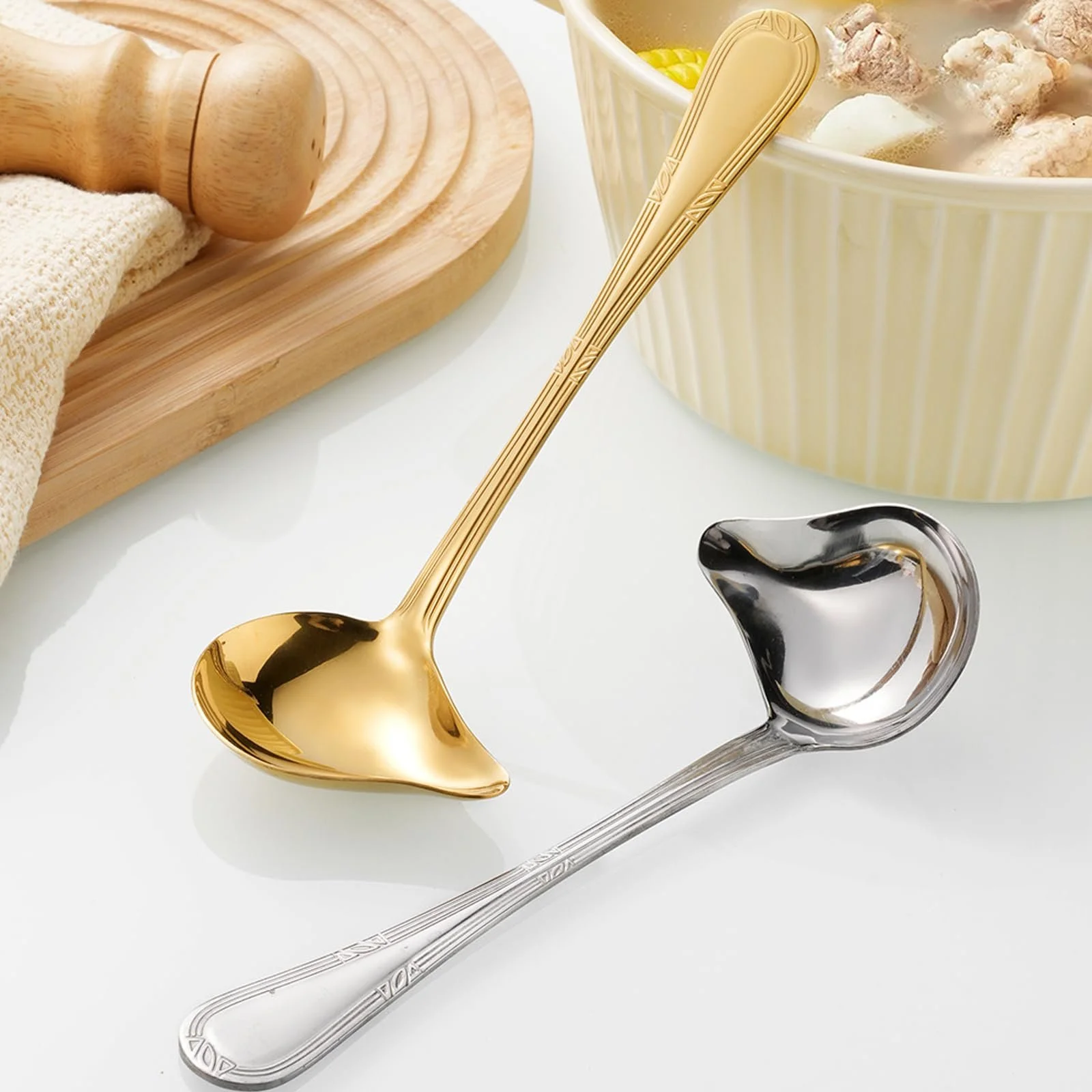 Набор ложек для соуса (2 шт) Ложка для соуса, Ковш для соуса, Ложка с прорезями, Ковш для супа, Ложка для приготовления пищи, Нержавеющая сталь, фото №7
