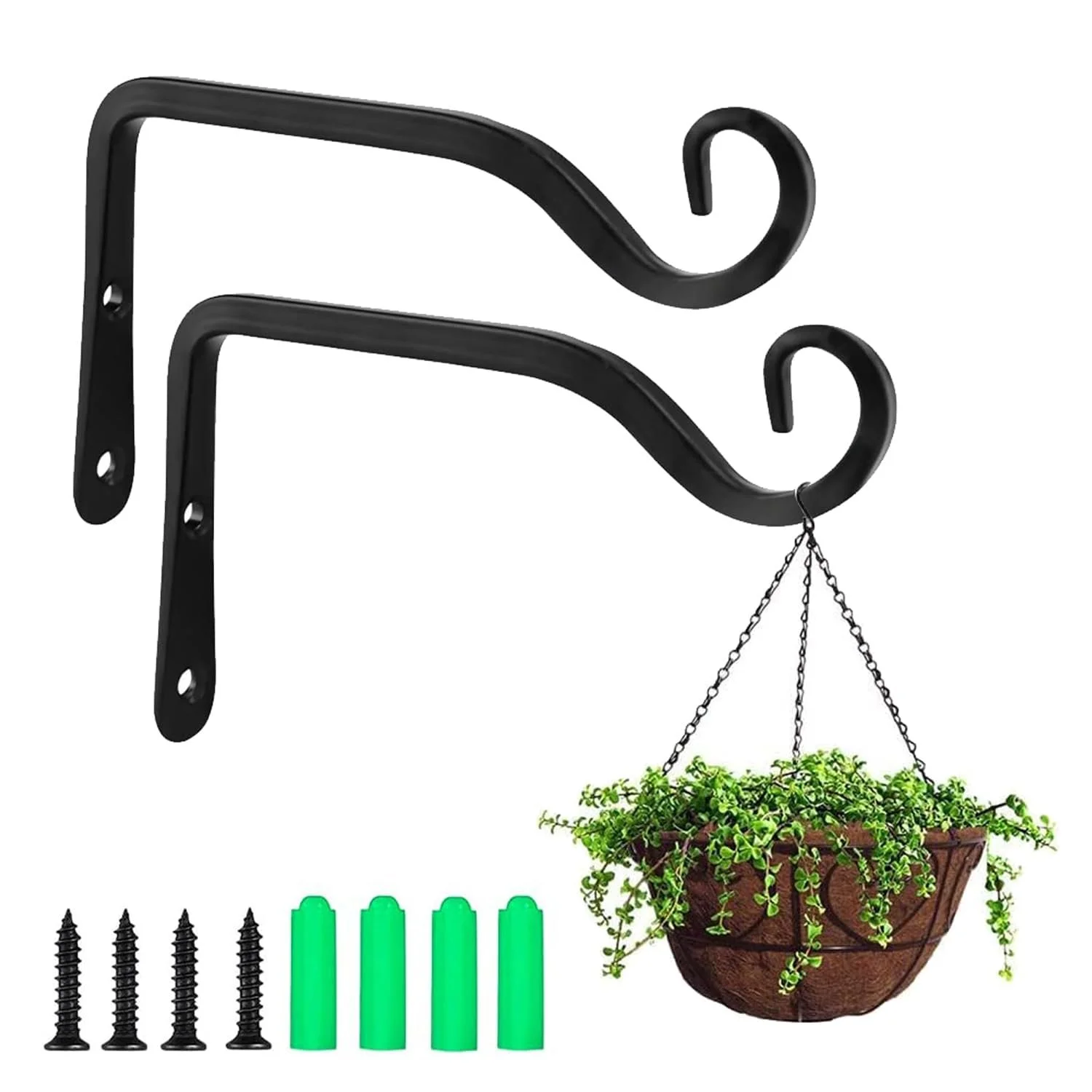 Тримач для рослин настінний 2 штуки 15 см Чорний для кошиків та ліхтарів, фото №1 Тримач для рослин настінний 2 штуки 15 см Чорний для кошиків та ліхтарів, фото №1