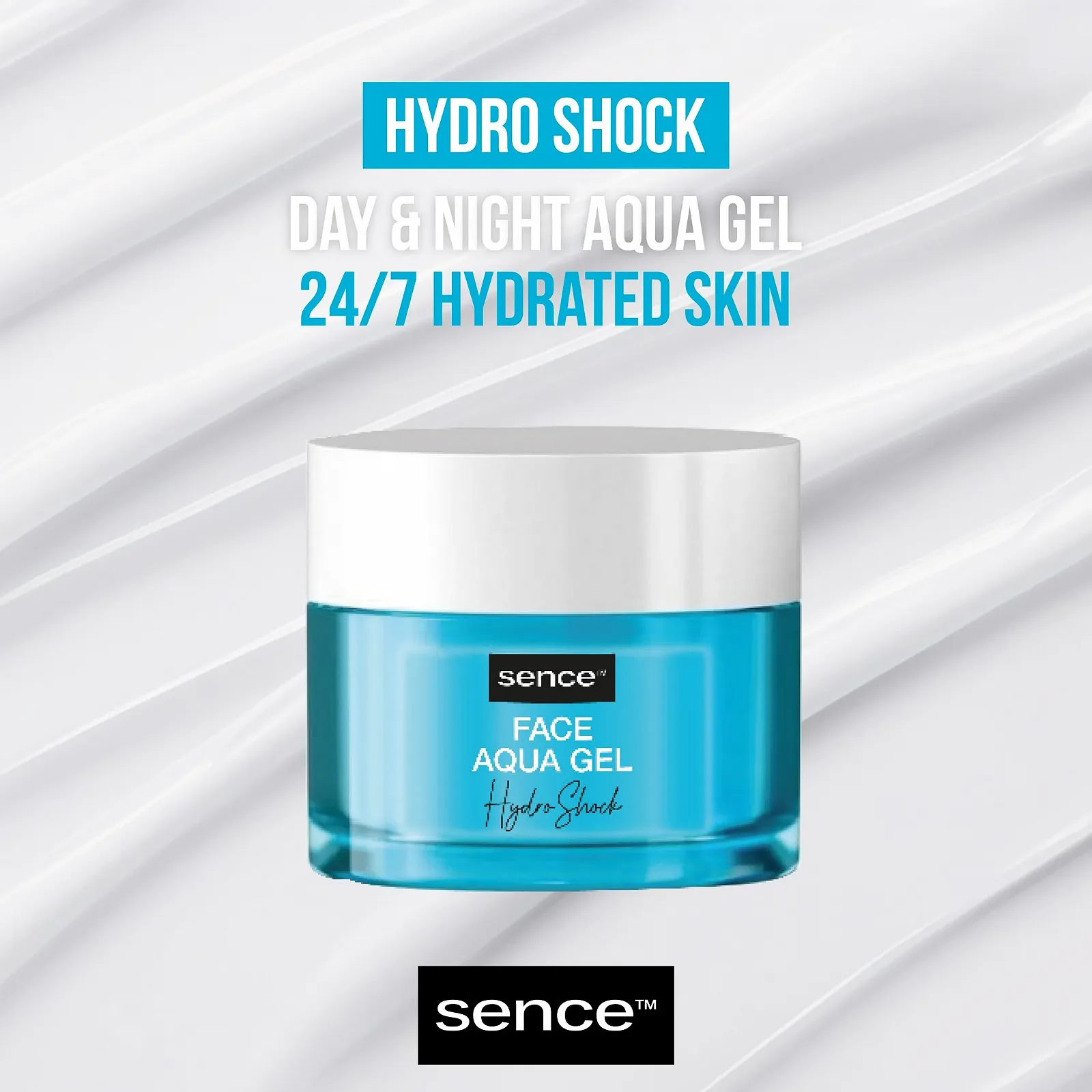 Аква-гель 2-в-1 денний та нічний крем Sence Hydro Shock з гіалуроновою кислотою та гліцерином 50 ml, фото №4 Аква-гель 2-в-1 денний та нічний крем Sence Hydro Shock з гіалуроновою кислотою та гліцерином 50 ml, фото №4