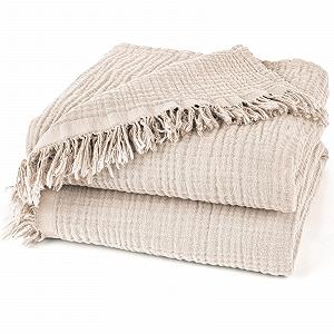Плед Muslin Pure Label 220 x 240 см, сертифицировано Oeko-Tex, 100% хлопок, муслиновое Плед для дома и уюта для дивана и кушетки в XXL, цвет: бежевый - Фото 1